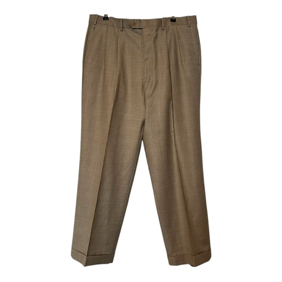 Ralph Lauren Academia Mens Dress Pants 35 x 32 Brown Glen Plaid Wool Pleated - Picture 3 of 11